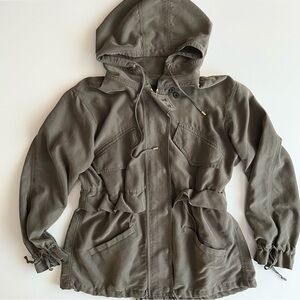 club monaco lightweight jacket with hood, olive green, xs